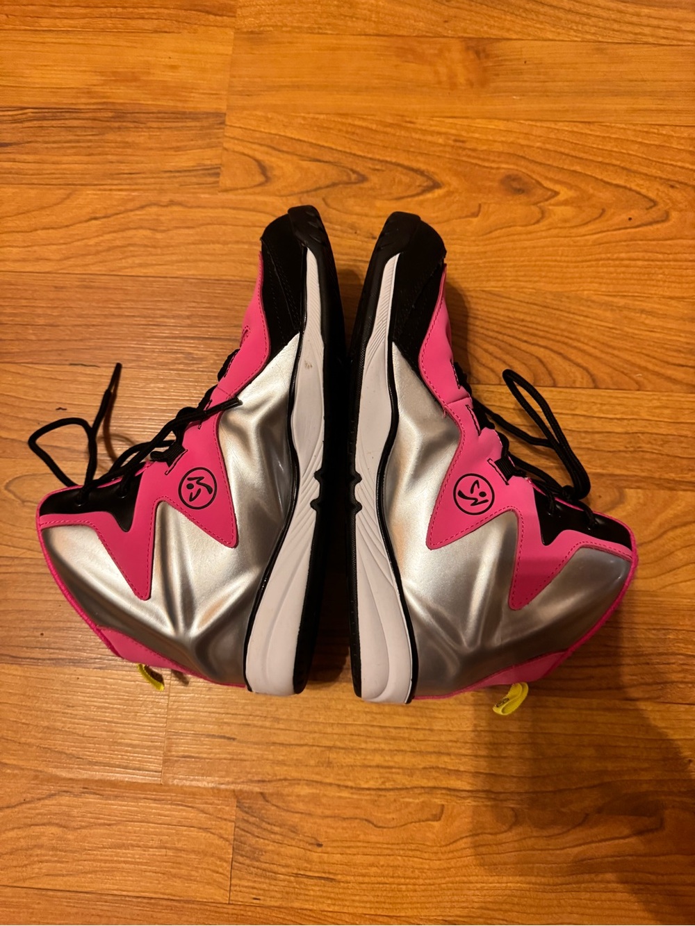 Zumba Fitness “Energy Pop” hot pink and silver high tops. Classic!